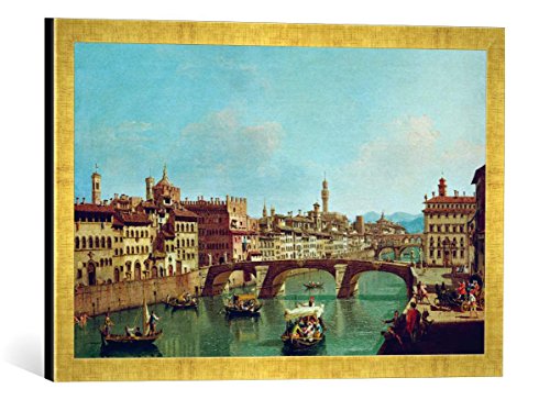 Gerahmtes Bild von Guiseppe Zocchi Der Arno und die Brücke bei Santa Trinita, Kunstdruck im hochwertigen handgefertigten Bilder-Rahmen, 60x40 cm, Gold Raya von kunst für alle