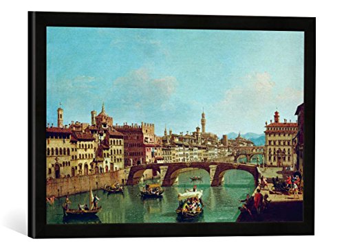Gerahmtes Bild von Guiseppe Zocchi Der Arno und die Brücke bei Santa Trinita, Kunstdruck im hochwertigen handgefertigten Bilder-Rahmen, 60x40 cm, Schwarz matt von kunst für alle