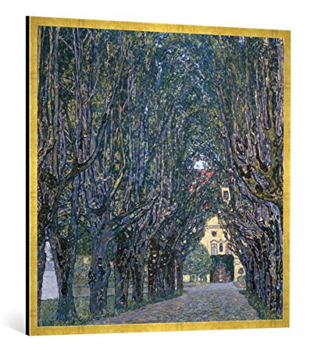 Gerahmtes Bild von Gustav Klimt Allee im Park von Schloß Kammer, Kunstdruck im hochwertigen handgefertigten Bilder-Rahmen, 100x100 cm, Gold Raya von kunst für alle