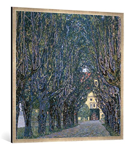 Gerahmtes Bild von Gustav Klimt Allee im Park von Schloß Kammer, Kunstdruck im hochwertigen handgefertigten Bilder-Rahmen, 100x100 cm, Silber Raya von kunst für alle