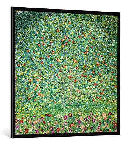 Gerahmtes Bild von Gustav Klimt Apfelbaum I, Kunstdruck im hochwertigen handgefertigten Bilder-Rahmen, 100x100 cm, Schwarz matt von kunst für alle