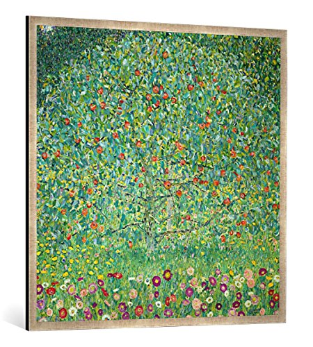 Gerahmtes Bild von Gustav Klimt Apfelbaum I, Kunstdruck im hochwertigen handgefertigten Bilder-Rahmen, 100x100 cm, Silber Raya von kunst für alle