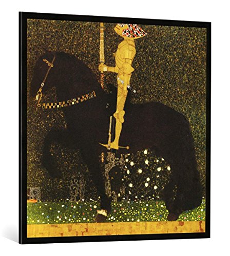 Gerahmtes Bild von Gustav Klimt Das Leben EIN Kampf (Ritter; Der goldene Ritter), Kunstdruck im hochwertigen handgefertigten Bilder-Rahmen, 100x100 cm, Schwarz matt von kunst für alle