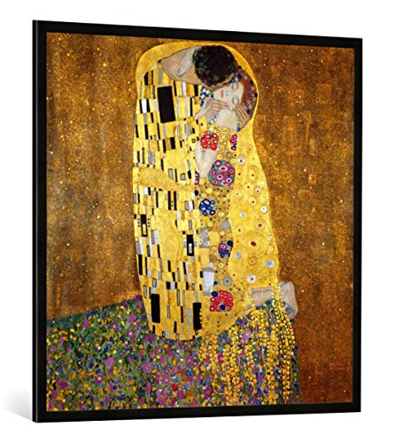 Gerahmtes Bild von Gustav Klimt Der Kuß, Kunstdruck im hochwertigen handgefertigten Bilder-Rahmen, 100x100 cm, Schwarz matt von kunst für alle