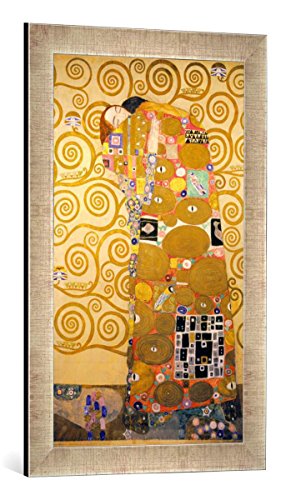 Gerahmtes Bild von Gustav Klimt Die Erfüllung, Kunstdruck im hochwertigen handgefertigten Bilder-Rahmen, 40x60 cm, Silber Raya von kunst für alle