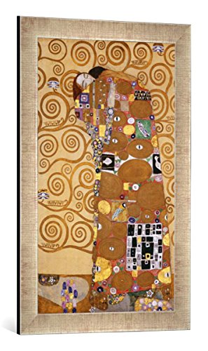 Gerahmtes Bild von Gustav Klimt Die Erfüllung, Kunstdruck im hochwertigen handgefertigten Bilder-Rahmen, 40x60 cm, Silber Raya von kunst für alle