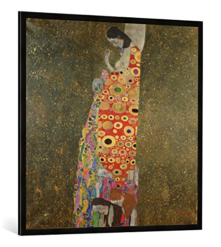 Gerahmtes Bild von Gustav Klimt Die Hoffnung II 1907-08", Kunstdruck im hochwertigen handgefertigten Bilder-Rahmen, 100x100 cm, Schwarz matt von kunst für alle