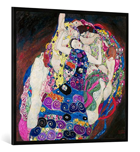 Gerahmtes Bild von Gustav Klimt Die Mädchen, Kunstdruck im hochwertigen handgefertigten Bilder-Rahmen, 100x100 cm, Schwarz matt von kunst für alle