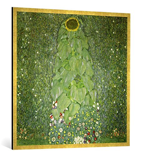 Gerahmtes Bild von Gustav Klimt Die Sonnenblume, Kunstdruck im hochwertigen handgefertigten Bilder-Rahmen, 100x100 cm, Gold Raya von kunst für alle