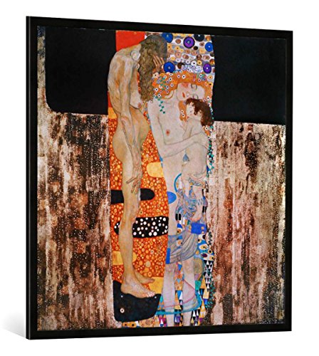 Gerahmtes Bild von Gustav Klimt Die DREI Lebensalter, Kunstdruck im hochwertigen handgefertigten Bilder-Rahmen, 100x100 cm, Schwarz matt von kunst für alle