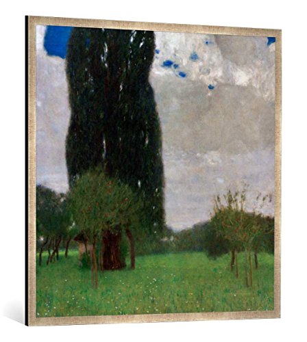 Gerahmtes Bild von Gustav Klimt Die große Pappel I, Kunstdruck im hochwertigen handgefertigten Bilder-Rahmen, 100x100 cm, Silber Raya von kunst für alle
