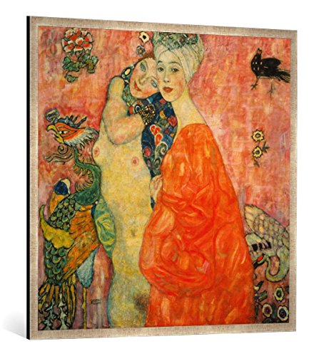 Gerahmtes Bild von Gustav Klimt Freundinnen, Kunstdruck im hochwertigen handgefertigten Bilder-Rahmen, 100x100 cm, Silber Raya von kunst für alle