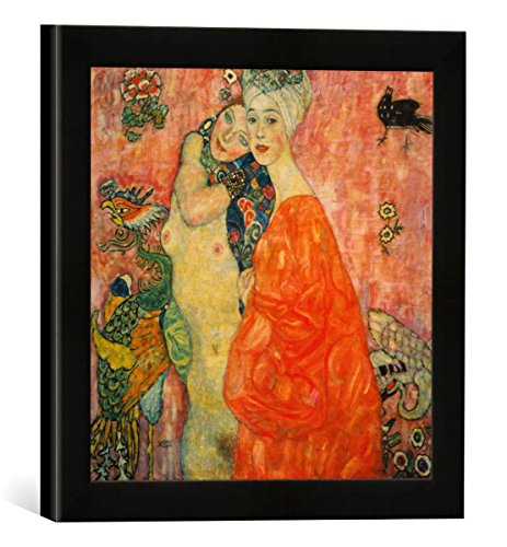 Gerahmtes Bild von Gustav Klimt Freundinnen, Kunstdruck im hochwertigen handgefertigten Bilder-Rahmen, 30x30 cm, Schwarz matt von kunst für alle