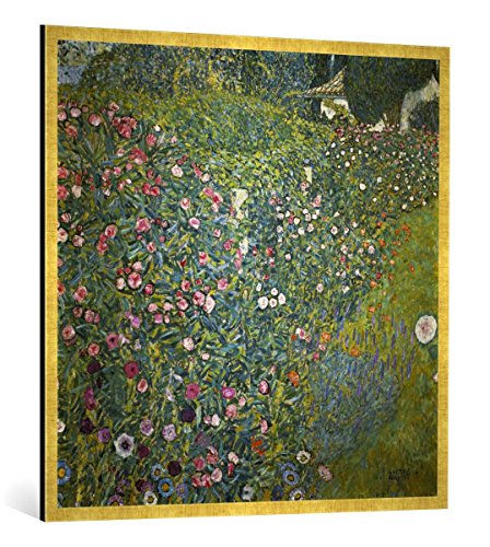 Gerahmtes Bild von Gustav Klimt Italienische Gartenlandschaft, Kunstdruck im hochwertigen handgefertigten Bilder-Rahmen, 100x100 cm, Gold Raya von kunst für alle
