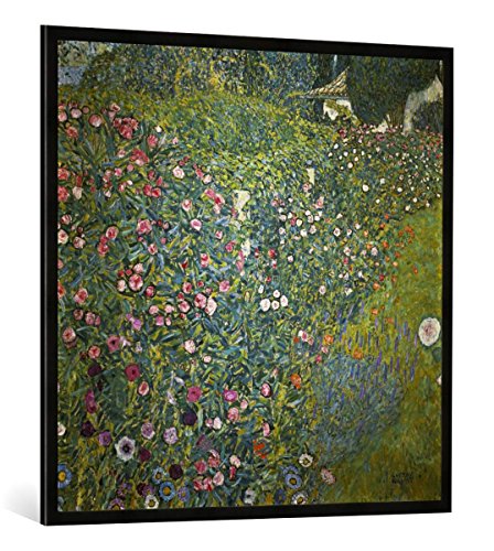 Gerahmtes Bild von Gustav Klimt Italienische Gartenlandschaft, Kunstdruck im hochwertigen handgefertigten Bilder-Rahmen, 100x100 cm, Schwarz matt von kunst für alle
