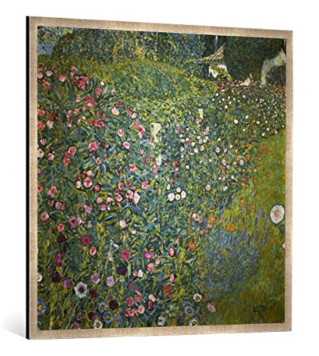 Gerahmtes Bild von Gustav Klimt Italienische Gartenlandschaft, Kunstdruck im hochwertigen handgefertigten Bilder-Rahmen, 100x100 cm, Silber Raya von kunst für alle