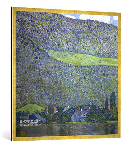 Gerahmtes Bild von Gustav Klimt Litzlberg am Attersee, Kunstdruck im hochwertigen handgefertigten Bilder-Rahmen, 100x100 cm, Gold Raya von kunst für alle