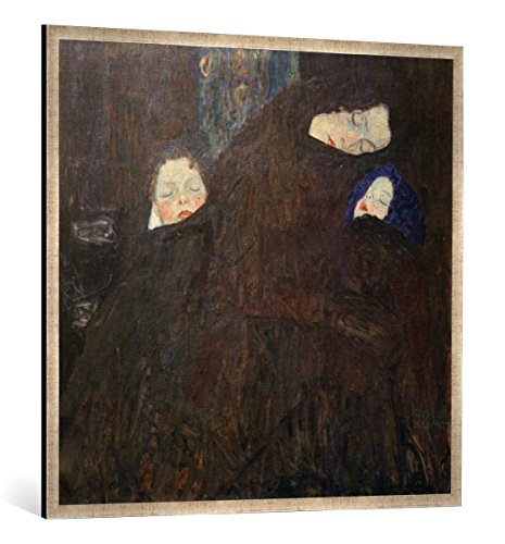 Gerahmtes Bild von Gustav Klimt Mutter mit Kindern, Kunstdruck im hochwertigen handgefertigten Bilder-Rahmen, 100x100 cm, Silber Raya von kunst für alle