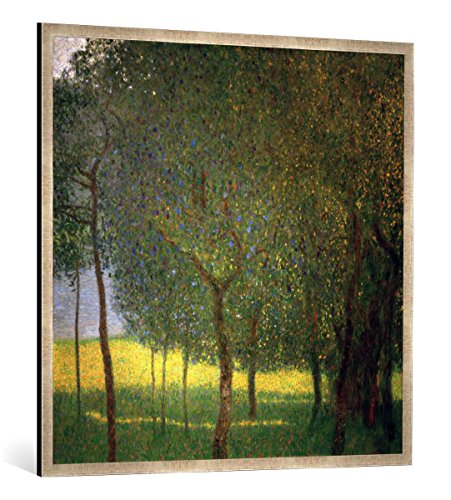 Gerahmtes Bild von Gustav Klimt Obstbäume am Attersee, Kunstdruck im hochwertigen handgefertigten Bilder-Rahmen, 100x100 cm, Silber Raya von kunst für alle