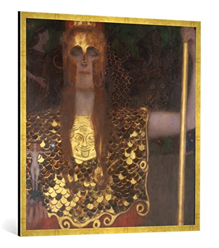 Gerahmtes Bild von Gustav Klimt Pallas Athene, Kunstdruck im hochwertigen handgefertigten Bilder-Rahmen, 100x100 cm, Gold Raya von kunst für alle