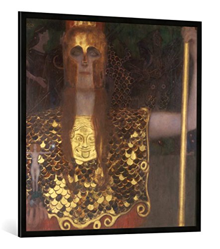 Gerahmtes Bild von Gustav Klimt Pallas Athene, Kunstdruck im hochwertigen handgefertigten Bilder-Rahmen, 100x100 cm, Schwarz matt von kunst für alle