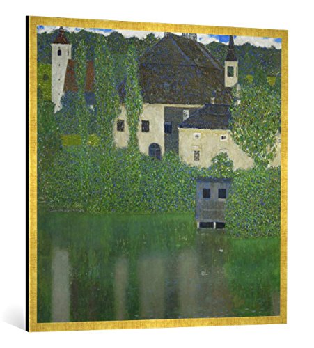 Gerahmtes Bild von Gustav Klimt Schloß Kammer am Attersee I, Kunstdruck im hochwertigen handgefertigten Bilder-Rahmen, 100x100 cm, Gold Raya von kunst für alle