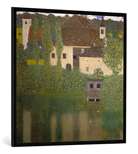 Gerahmtes Bild von Gustav Klimt Schloß Kammer am Attersee I, Kunstdruck im hochwertigen handgefertigten Bilder-Rahmen, 100x100 cm, Schwarz matt von kunst für alle