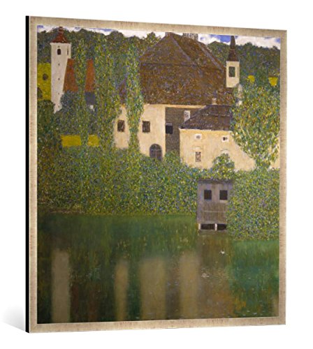 Gerahmtes Bild von Gustav Klimt Schloß Kammer am Attersee I, Kunstdruck im hochwertigen handgefertigten Bilder-Rahmen, 100x100 cm, Silber Raya von kunst für alle