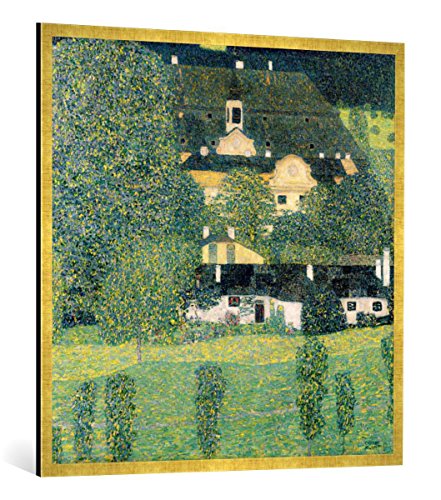 Gerahmtes Bild von Gustav Klimt Schloss Kammer am Attersee II, c.1909, Kunstdruck im hochwertigen handgefertigten Bilder-Rahmen, 100x100 cm, Gold Raya von kunst für alle