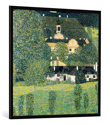 Gerahmtes Bild von Gustav Klimt Schloss Kammer am Attersee II, c.1909, Kunstdruck im hochwertigen handgefertigten Bilder-Rahmen, 100x100 cm, Schwarz matt von kunst für alle