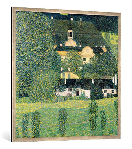 Gerahmtes Bild von Gustav Klimt Schloss Kammer am Attersee II, c.1909, Kunstdruck im hochwertigen handgefertigten Bilder-Rahmen, 100x100 cm, Silber Raya von kunst für alle
