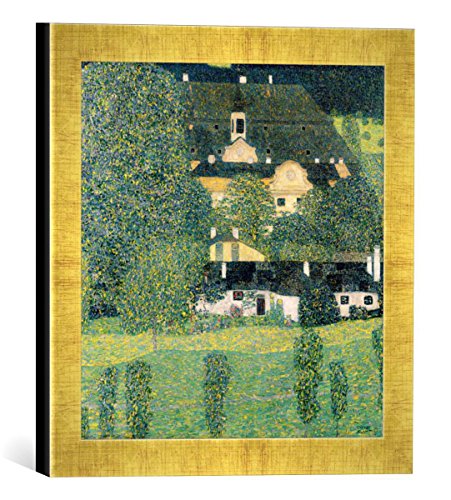 Gerahmtes Bild von Gustav Klimt Schloss Kammer am Attersee II, c.1909, Kunstdruck im hochwertigen handgefertigten Bilder-Rahmen, 30x30 cm, Gold Raya von kunst für alle