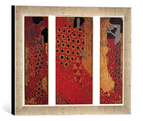 Gerahmtes Bild von Gustav Klimt Triptychon, Kunstdruck im hochwertigen handgefertigten Bilder-Rahmen, 40x30 cm, Silber Raya von kunst für alle