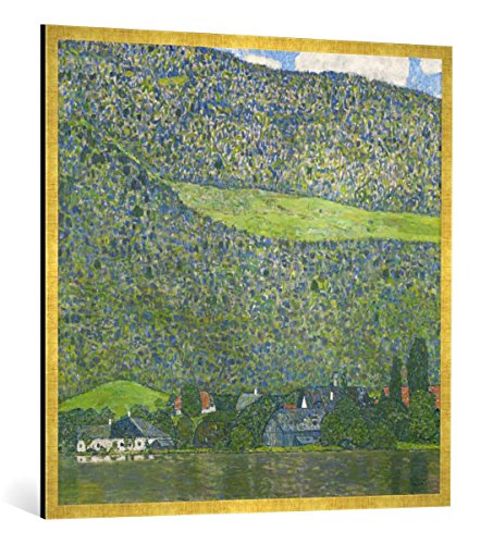 Gerahmtes Bild von Gustav Klimt Unterach am Attersee, Kunstdruck im hochwertigen handgefertigten Bilder-Rahmen, 100x100 cm, Gold Raya von kunst für alle