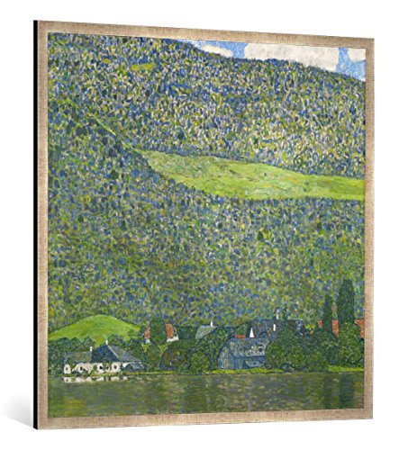 Gerahmtes Bild von Gustav Klimt Unterach am Attersee, Kunstdruck im hochwertigen handgefertigten Bilder-Rahmen, 100x100 cm, Silber Raya von kunst für alle