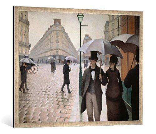 Gerahmtes Bild von Gustave Caillebotte Rue de Paris; Temps de pluie, Kunstdruck im hochwertigen handgefertigten Bilder-Rahmen, 100x70 cm, Silber Raya von kunst für alle