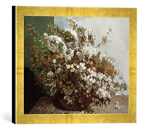 Gerahmtes Bild von Gustave Courbet Blumenstilleben, Kunstdruck im hochwertigen handgefertigten Bilder-Rahmen, 40x30 cm, Gold Raya von kunst für alle