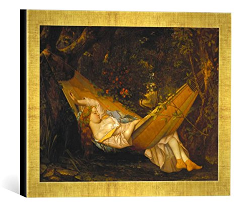 Gerahmtes Bild von Gustave Courbet Die Hängematte, Kunstdruck im hochwertigen handgefertigten Bilder-Rahmen, 40x30 cm, Gold Raya von kunst für alle