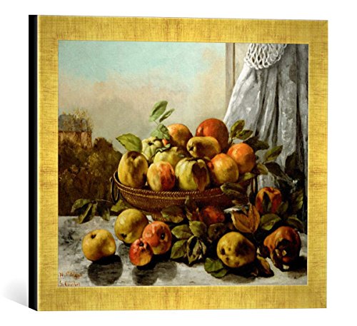 Gerahmtes Bild von Gustave Courbet G.Courbet, Früchte in einem Korb, Kunstdruck im hochwertigen handgefertigten Bilder-Rahmen, 40x30 cm, Gold Raya von kunst für alle