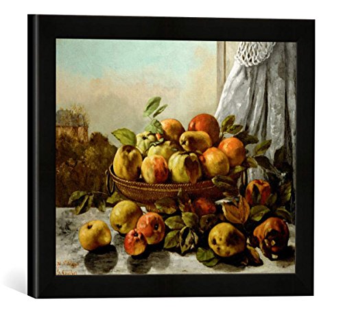 Gerahmtes Bild von Gustave Courbet G.Courbet, Früchte in einem Korb, Kunstdruck im hochwertigen handgefertigten Bilder-Rahmen, 40x30 cm, Schwarz matt von kunst für alle
