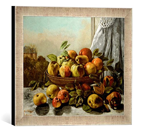 Gerahmtes Bild von Gustave Courbet G.Courbet, Früchte in einem Korb, Kunstdruck im hochwertigen handgefertigten Bilder-Rahmen, 40x30 cm, Silber Raya von kunst für alle