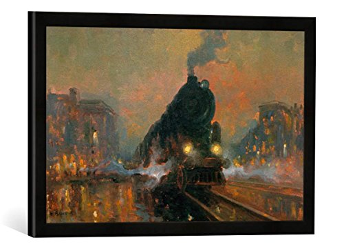 Gerahmtes Bild von Hans Baluschek Eisenbahn in Stadtlandschaft, Kunstdruck im hochwertigen handgefertigten Bilder-Rahmen, 60x40 cm, Schwarz matt von kunst für alle