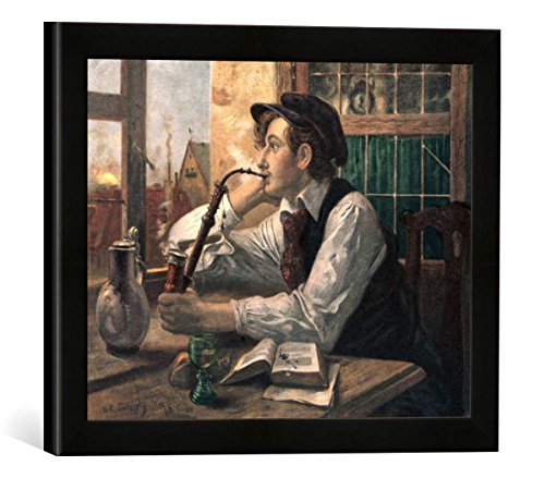 Gerahmtes Bild von Hans Gabriel Jentzsch Am Fenster, Kunstdruck im hochwertigen handgefertigten Bilder-Rahmen, 40x30 cm, Schwarz matt von kunst für alle