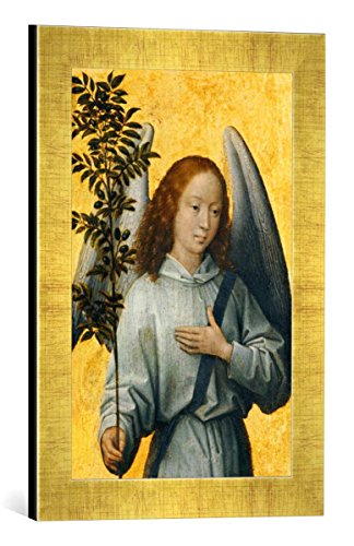 Gerahmtes Bild von Hans Memling Engel mit Olivenbaumzweig, Allegorie des göttlichen Friedens, Kunstdruck im hochwertigen handgefertigten Bilder-Rahmen, 30x40 cm, Gold Raya von kunst für alle