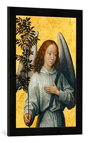 Gerahmtes Bild von Hans Memling Engel mit Olivenbaumzweig, Allegorie des göttlichen Friedens, Kunstdruck im hochwertigen handgefertigten Bilder-Rahmen, 40x60 cm, Schwarz matt von kunst für alle