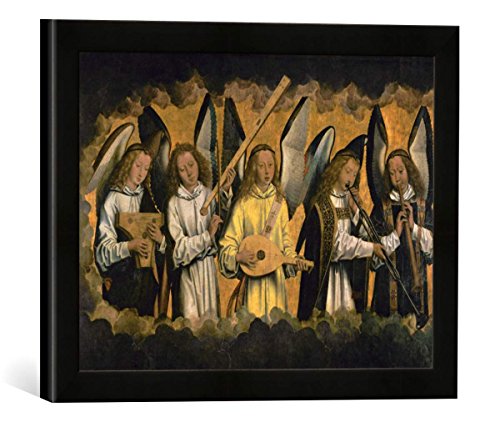 Gerahmtes Bild von Hans Memling H.Memling, Fünf musizierende Engel, Kunstdruck im hochwertigen handgefertigten Bilder-Rahmen, 40x30 cm, Schwarz matt von kunst für alle
