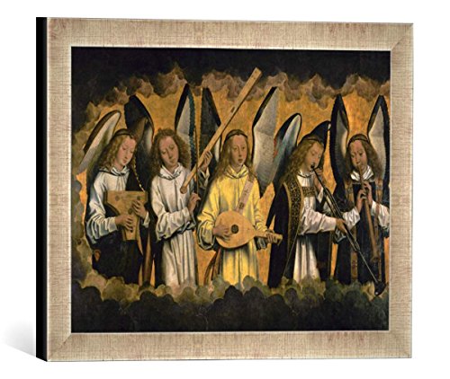 Gerahmtes Bild von Hans Memling H.Memling, Fünf musizierende Engel, Kunstdruck im hochwertigen handgefertigten Bilder-Rahmen, 40x30 cm, Silber Raya von kunst für alle