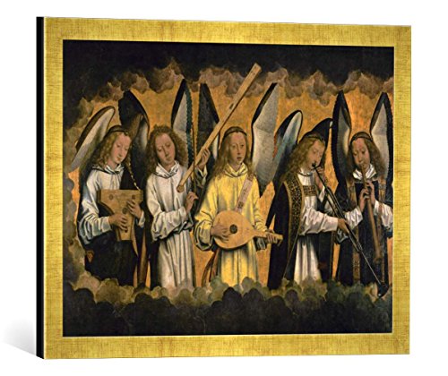 Gerahmtes Bild von Hans Memling H.Memling, Fünf musizierende Engel, Kunstdruck im hochwertigen handgefertigten Bilder-Rahmen, 60x40 cm, Gold Raya von kunst für alle