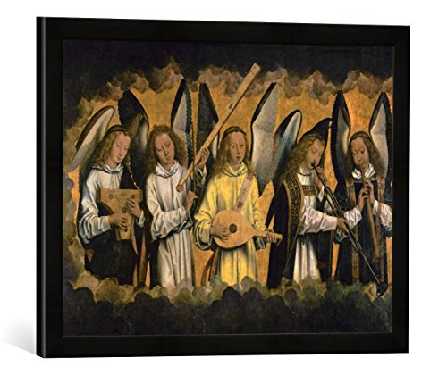Gerahmtes Bild von Hans Memling H.Memling, Fünf musizierende Engel, Kunstdruck im hochwertigen handgefertigten Bilder-Rahmen, 60x40 cm, Schwarz matt von kunst für alle