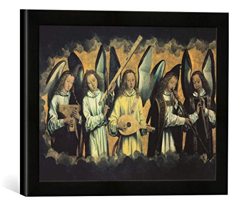 Gerahmtes Bild von Hans Memling Hans Memling/Fünf musizierende Engel, Kunstdruck im hochwertigen handgefertigten Bilder-Rahmen, 40x30 cm, Schwarz matt von kunst für alle